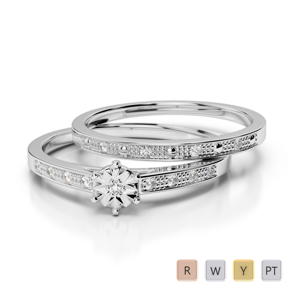 Gold / Platinum Round cut Diamond Bridal Set Ring AGDR-1056