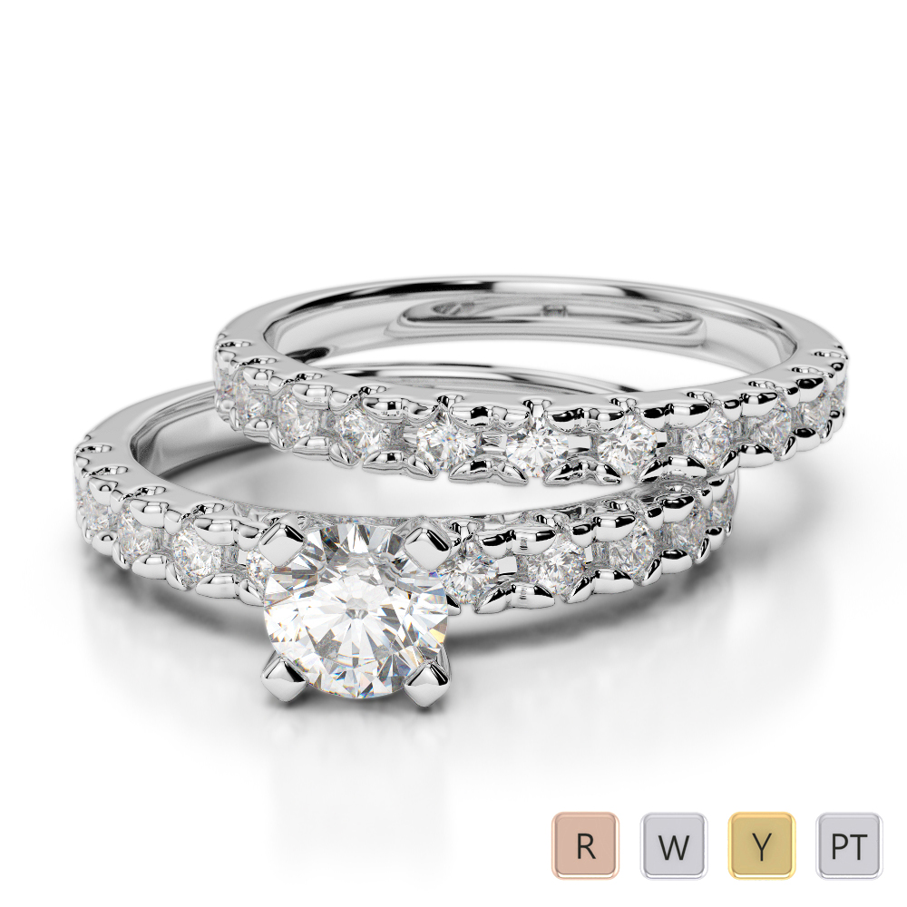 Gold / Platinum Round cut Diamond Bridal Set Ring AGDR-1144