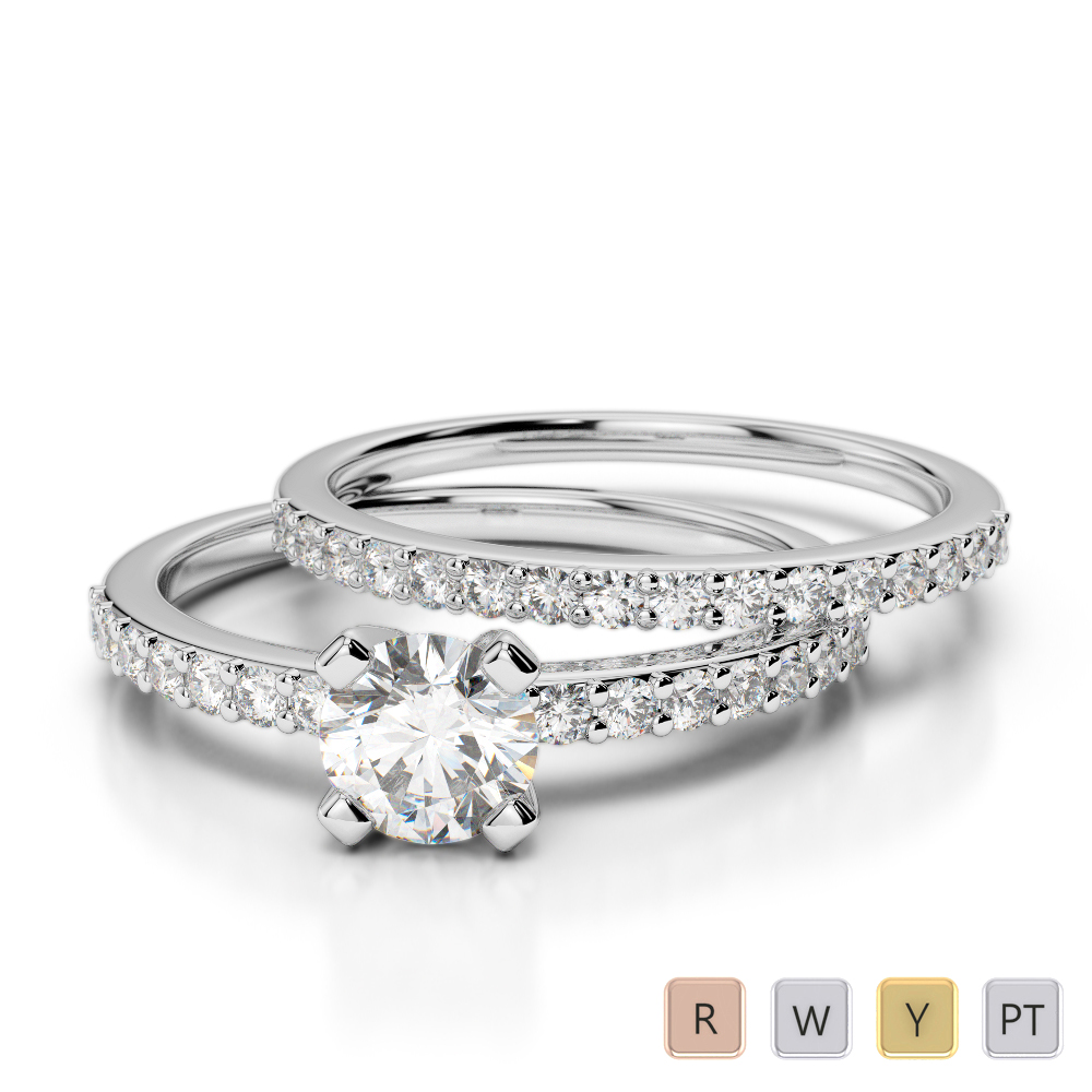 Gold / Platinum Round cut Diamond Bridal Set Ring AGDR-1146