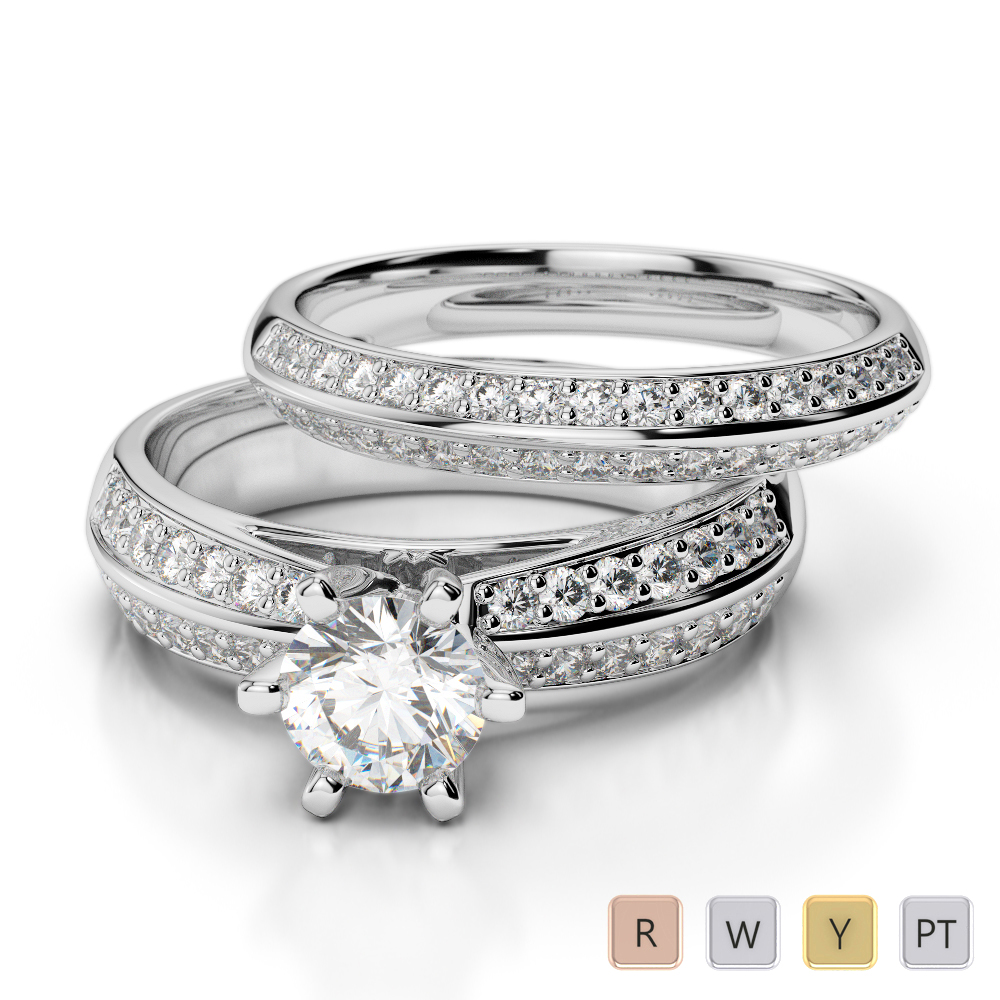 Gold / Platinum Round cut Diamond Bridal Set Ring AGDR-1147