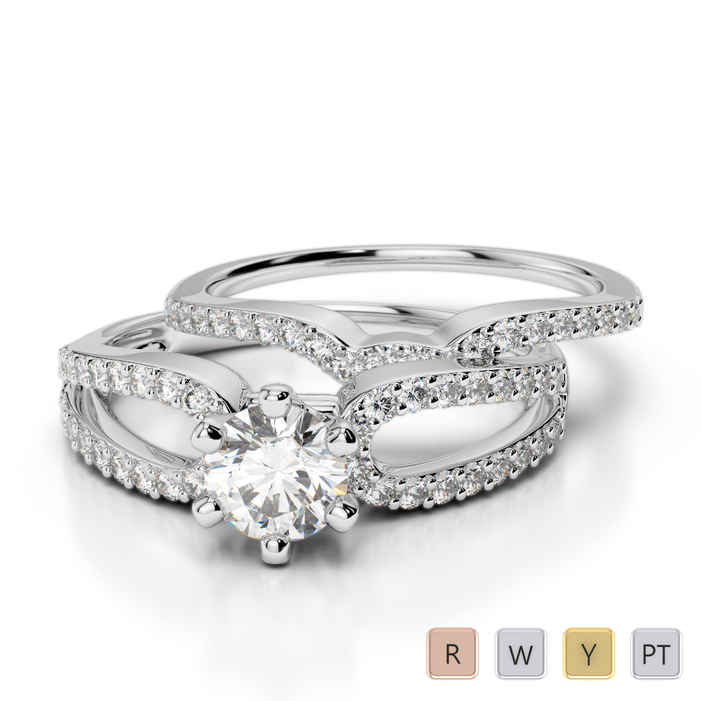 Gold / Platinum Round cut Diamond Bridal Set Ring AGDR-1148