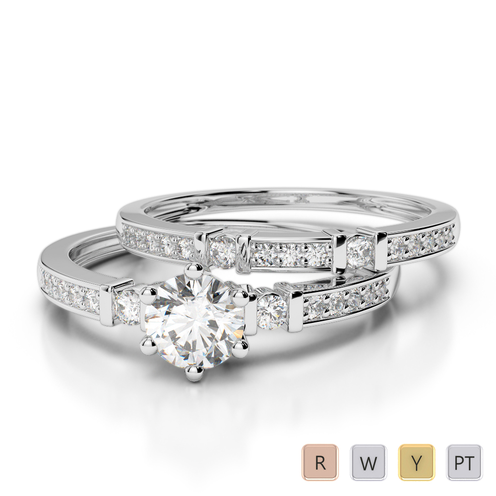 Gold / Platinum Round cut Diamond Bridal Set Ring AGDR-1150
