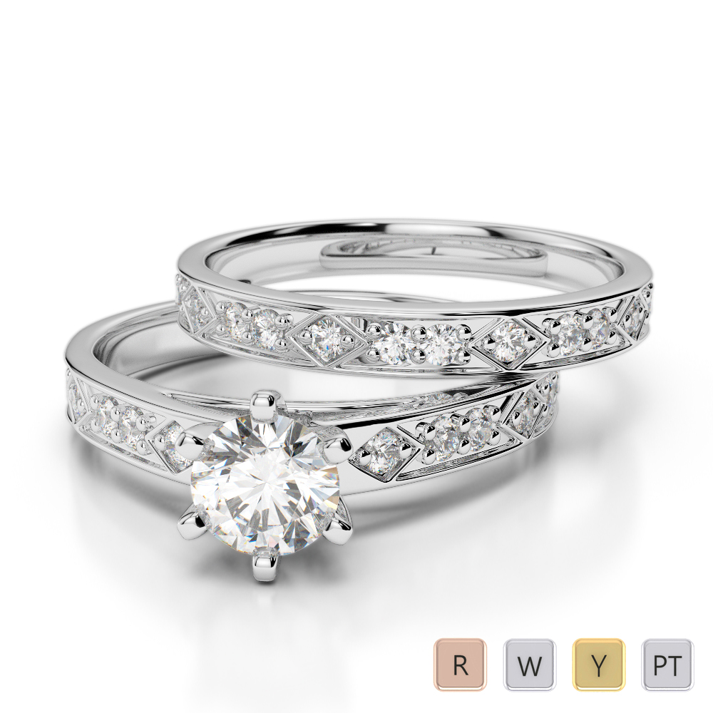 Gold / Platinum Round cut Diamond Bridal Set Ring AGDR-1151