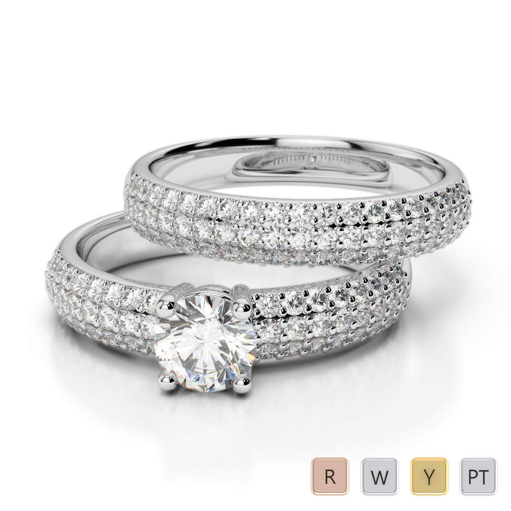 Gold / Platinum Round cut Diamond Bridal Set Ring AGDR-1152