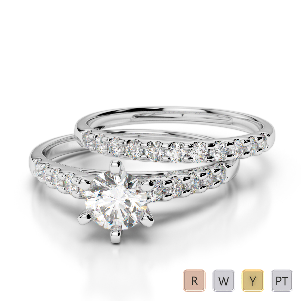 Gold / Platinum Round cut Diamond Bridal Set Ring AGDR-1153
