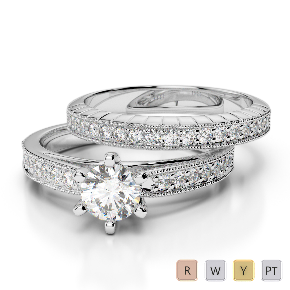 Gold / Platinum Round cut Diamond Bridal Set Ring AGDR-1154