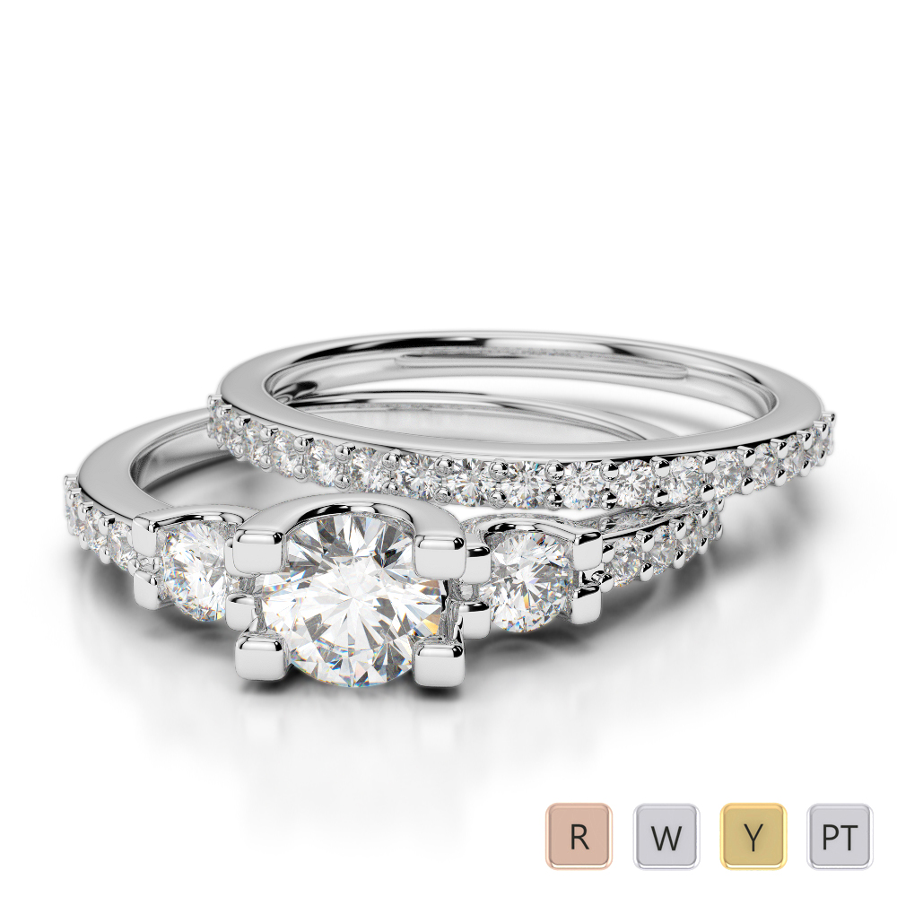 Gold / Platinum Round cut Diamond Bridal Set Ring AGDR-1155