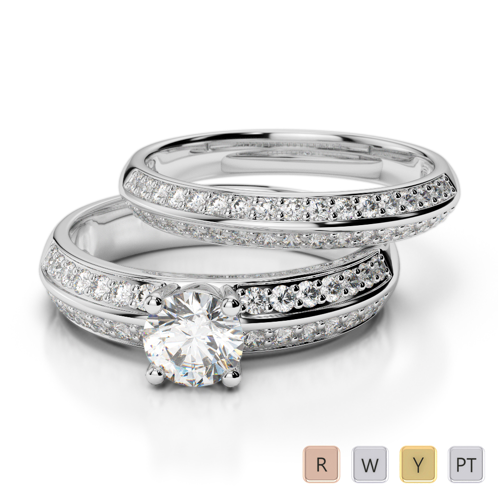 Gold / Platinum Round cut Diamond Bridal Set Ring AGDR-1156