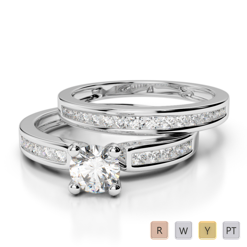 Gold / Platinum Round cut Diamond Bridal Set Ring AGDR-1157