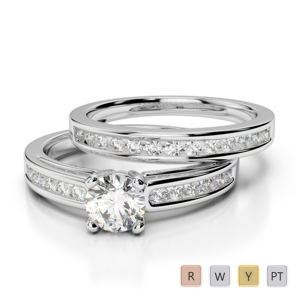 Gold / Platinum Round cut Diamond Bridal Set Ring AGDR-1159