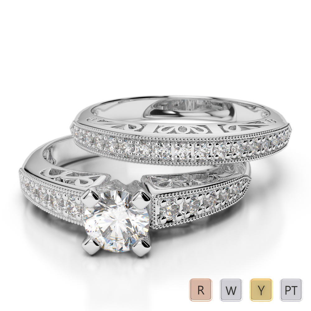 Gold / Platinum Round cut Diamond Bridal Set Ring AGDR-1160