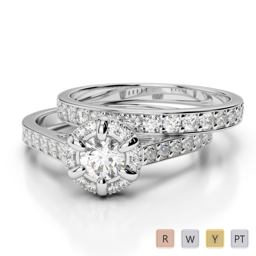 Gold / Platinum Round cut Diamond Bridal Set Ring AGDR-1195
