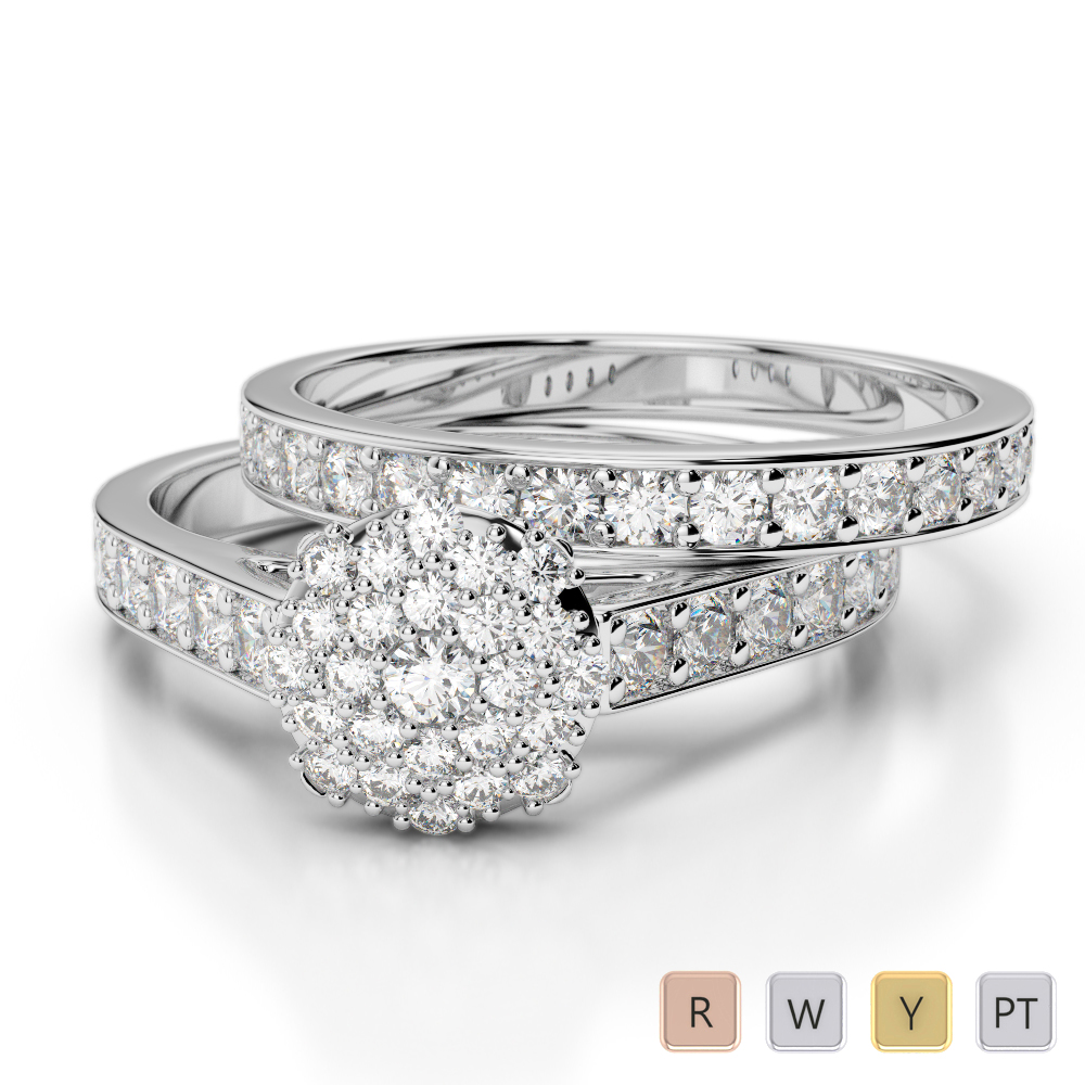 Gold / Platinum Round cut Diamond Bridal Set Ring AGDR-1197