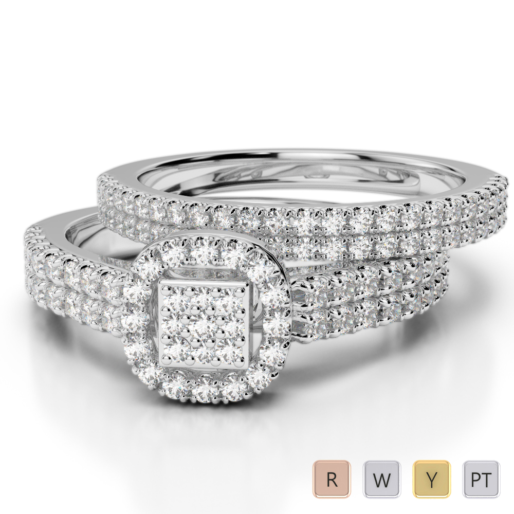 Gold / Platinum Round cut Diamond Bridal Set Ring AGDR-1199