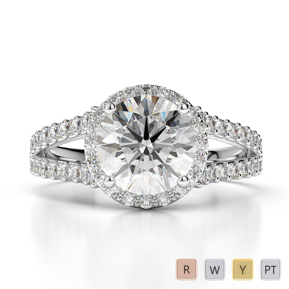 Round Lab Diamond Engagement Ring in Gold / Platinum
