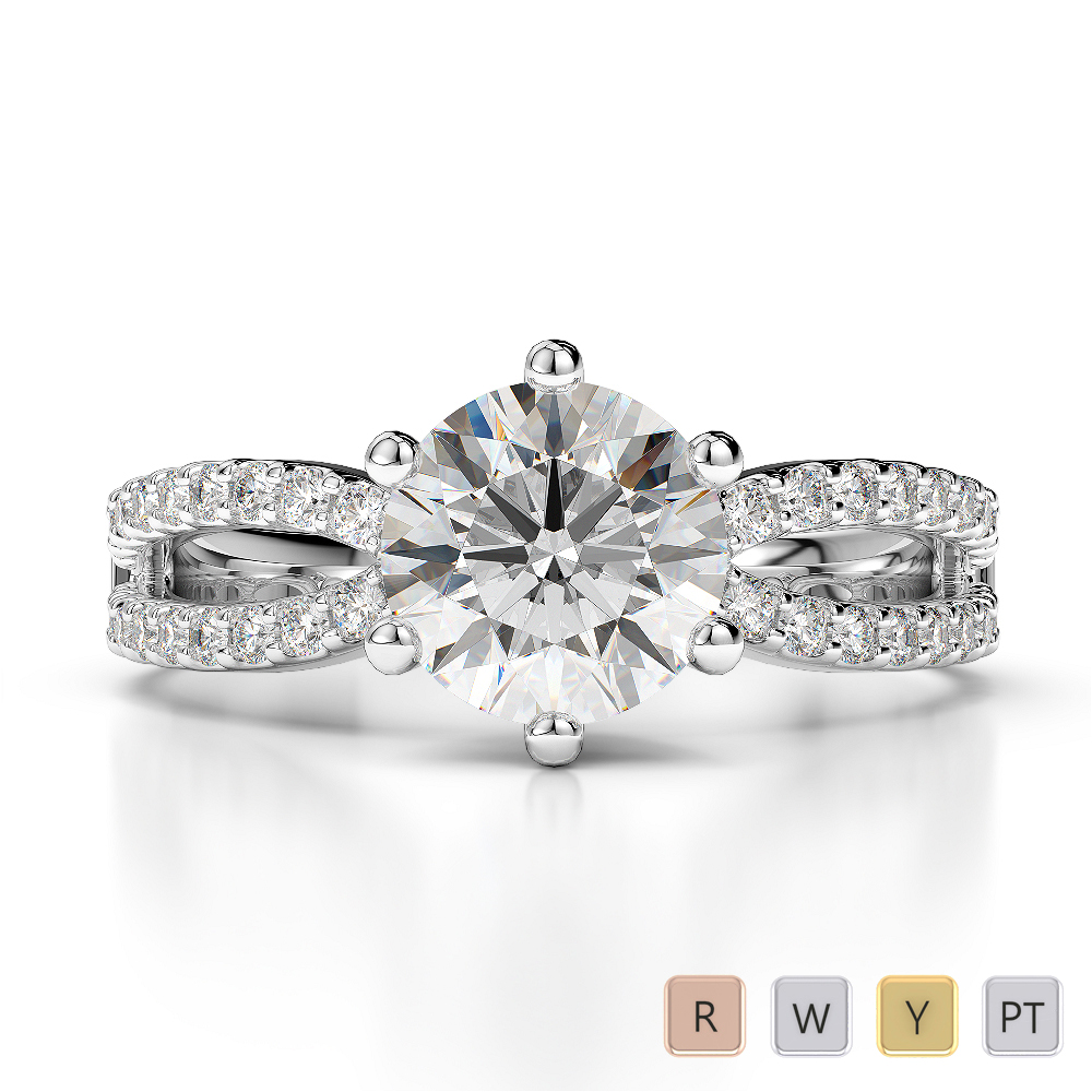 Round Lab Diamond Engagement Ring in Gold / Platinum