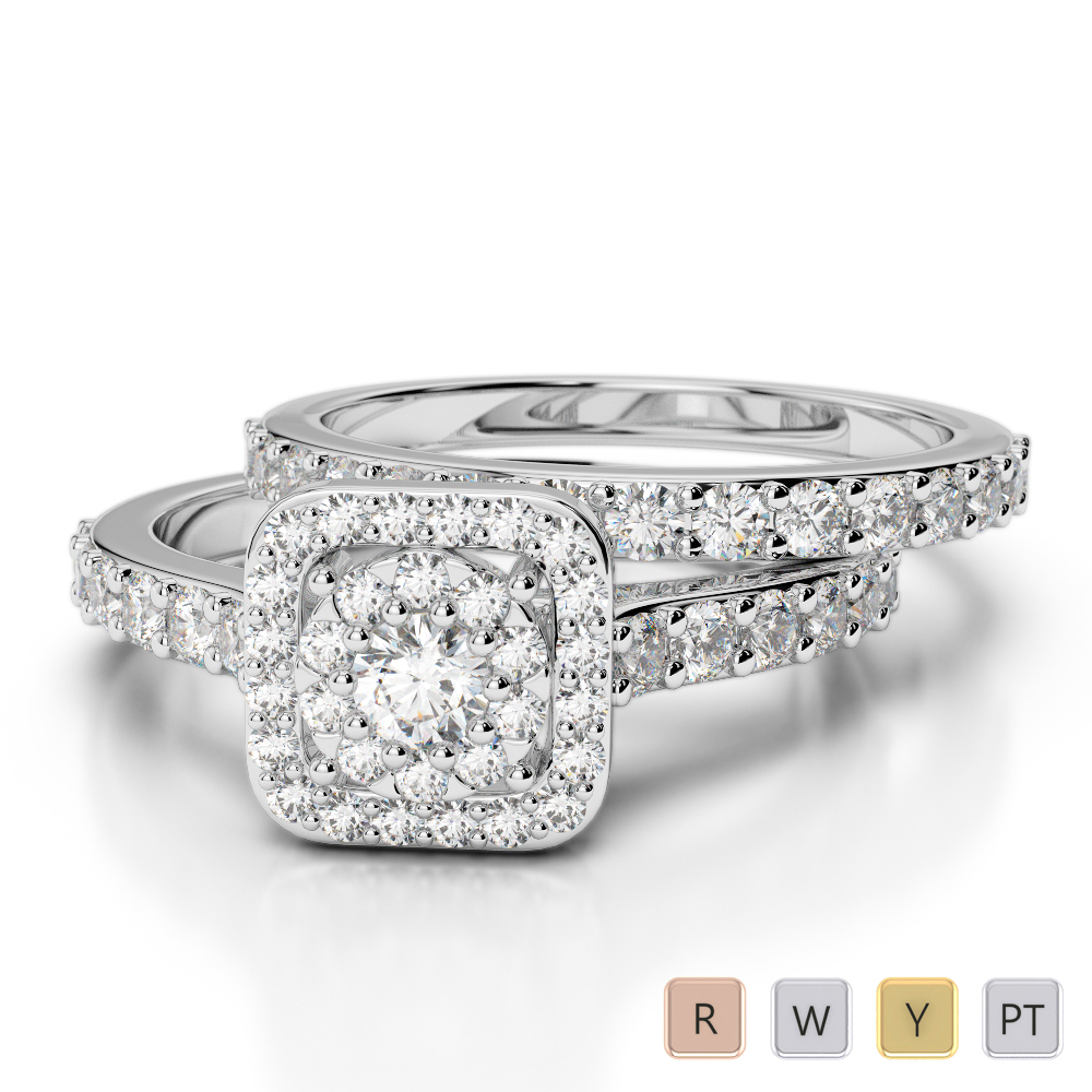 Gold / Platinum Round cut Diamond Bridal Set Ring AGDR-1246