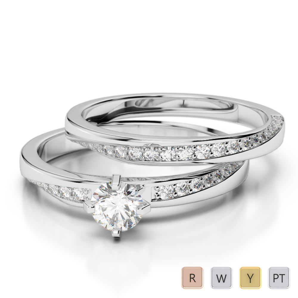 Gold / Platinum Round cut Diamond Bridal Set Ring AGDR-2001