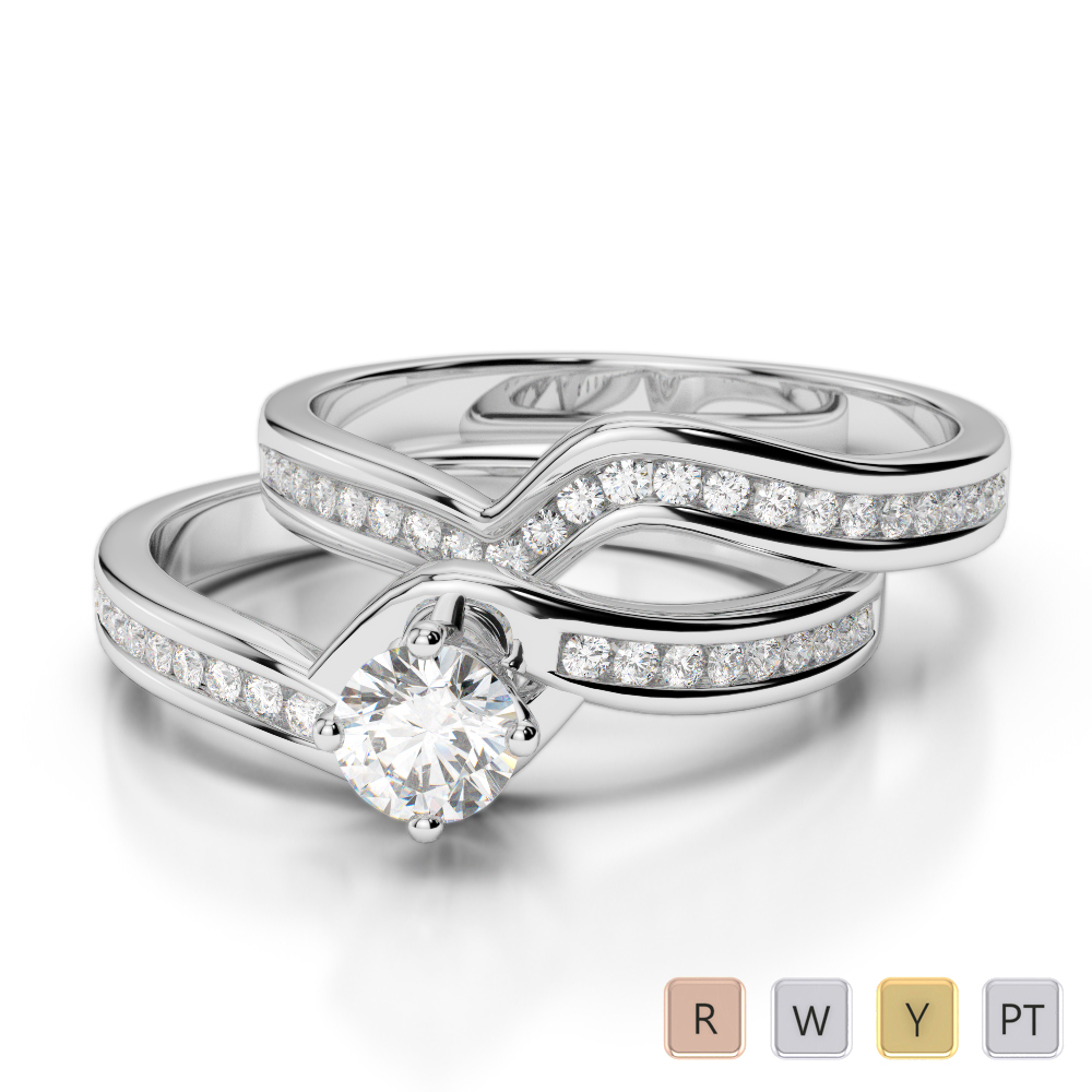 Gold / Platinum Round cut Diamond Bridal Set Ring AGDR-2005