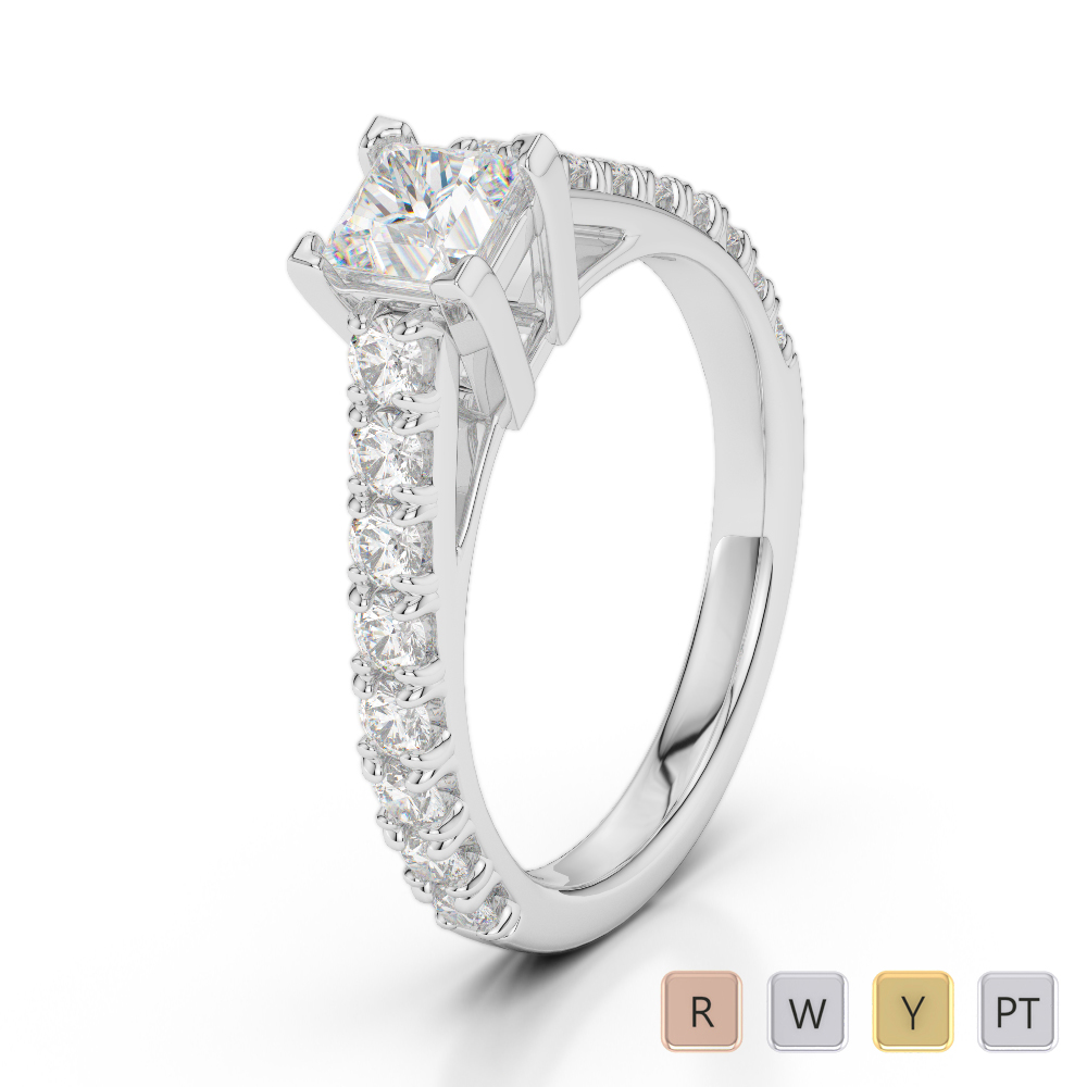 Gold / Platinum Round and Princess Cut Diamond Engagement Ring AGDR-2008