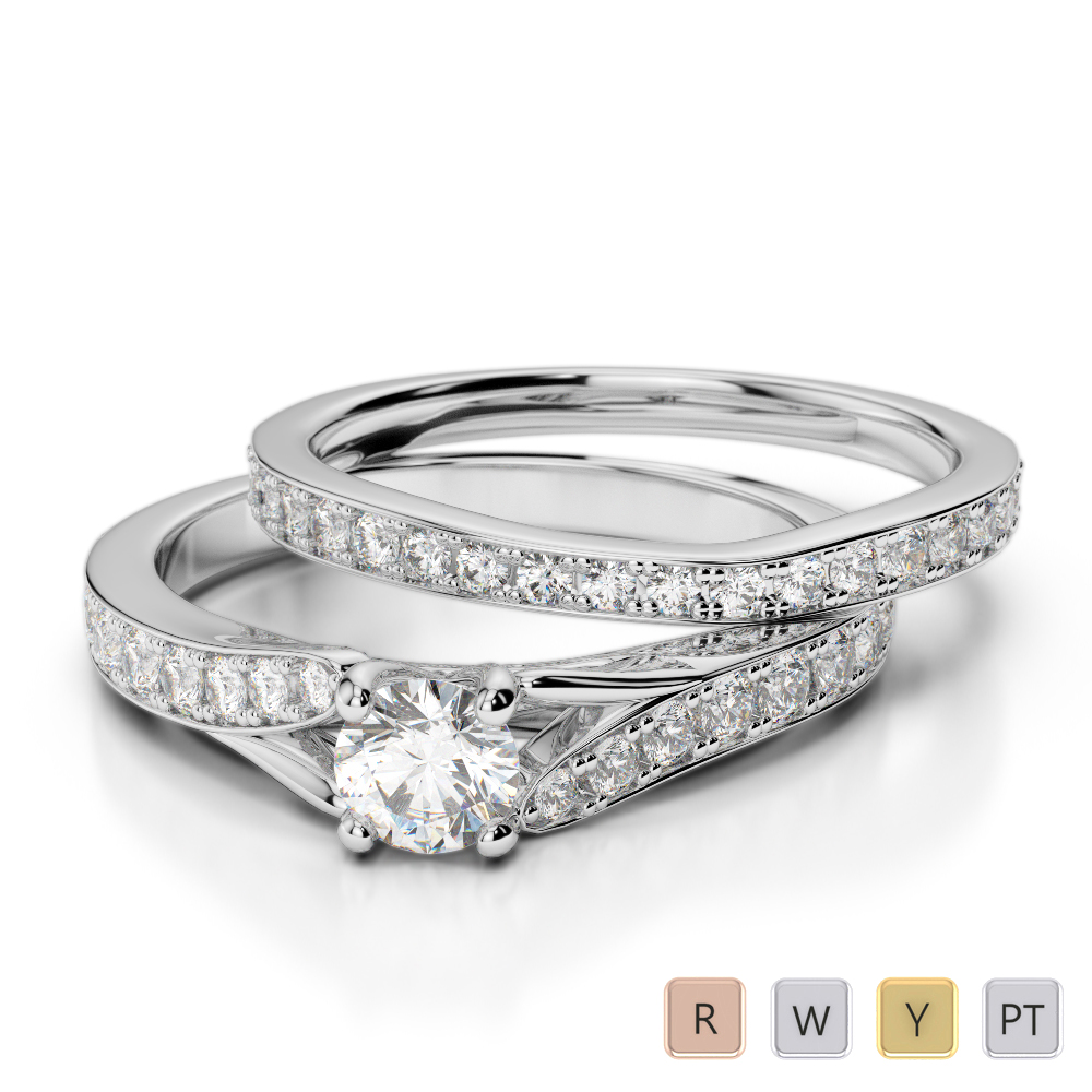 Gold / Platinum Round cut Diamond Bridal Set Ring AGDR-2011