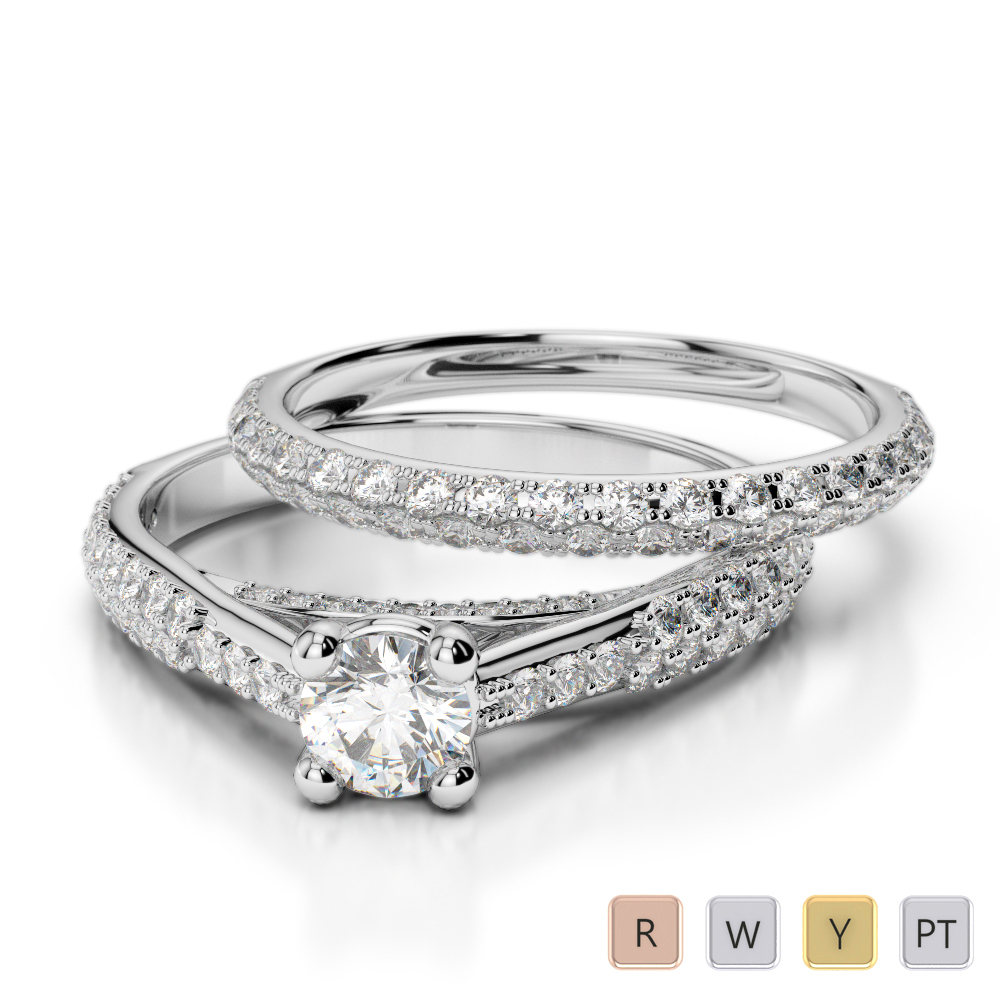 Gold / Platinum Round cut Diamond Bridal Set Ring AGDR-2013
