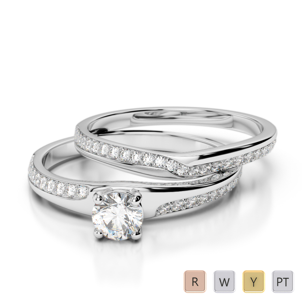 Gold / Platinum Round cut Diamond Bridal Set Ring AGDR-2015