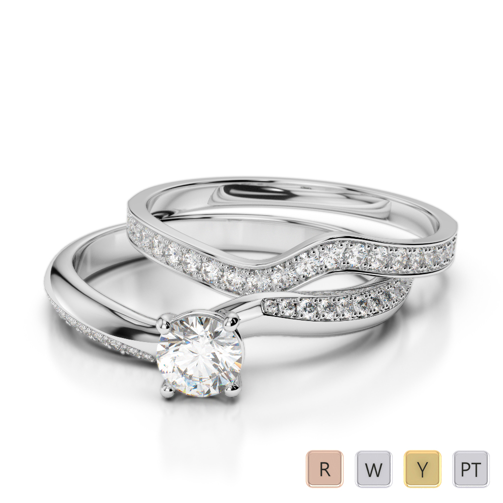 Gold / Platinum Round cut Diamond Bridal Set Ring AGDR-2017