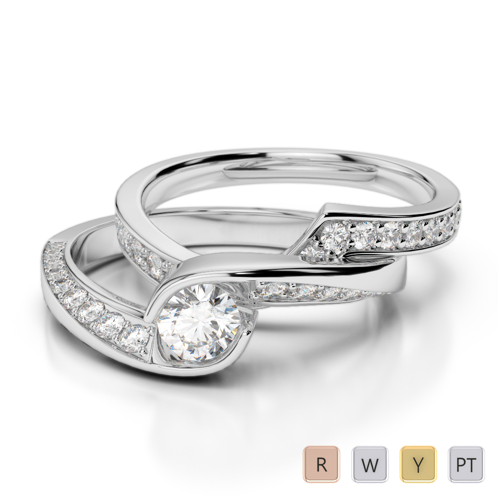 Gold / Platinum Round cut Diamond Bridal Set Ring AGDR-2019
