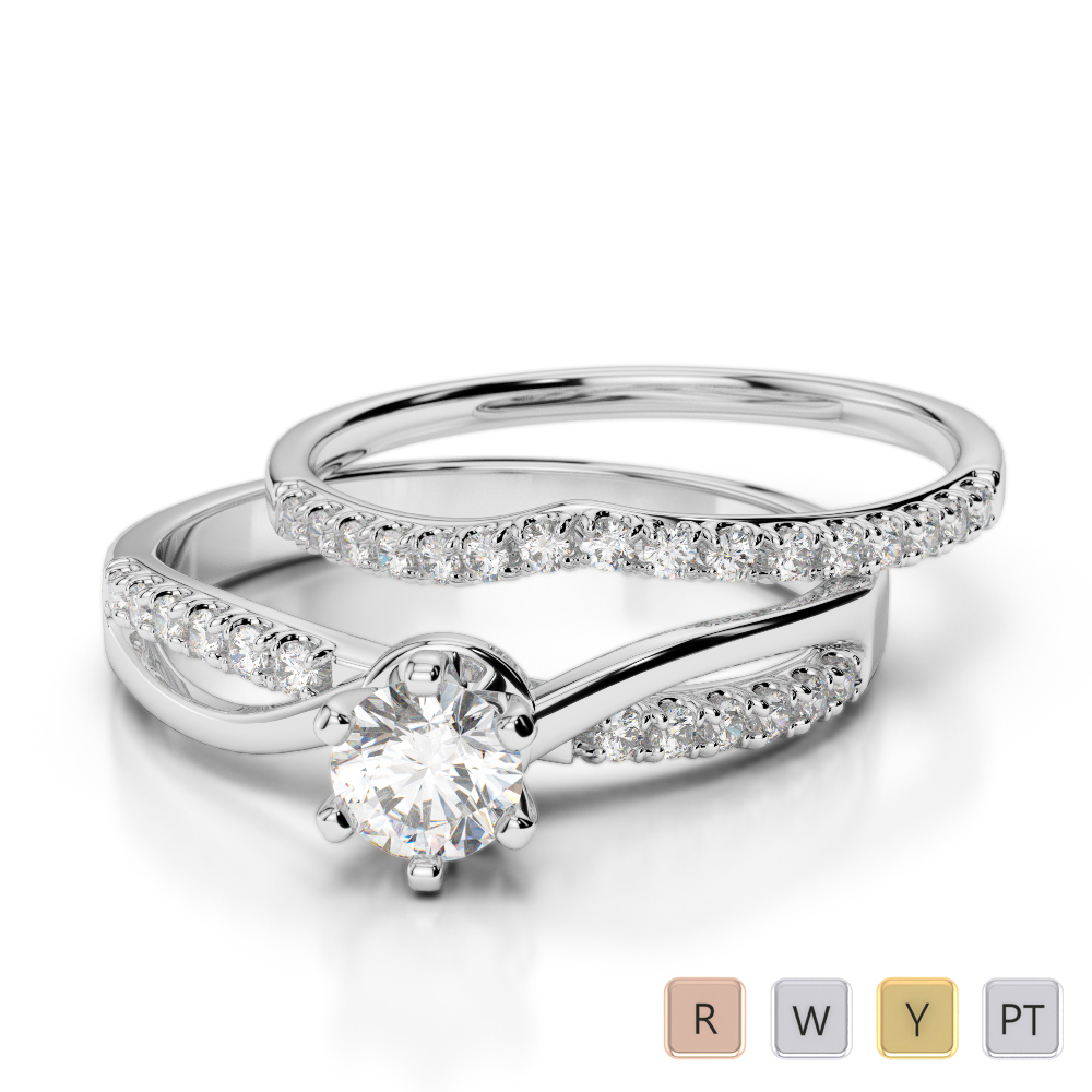 Gold / Platinum Round cut Diamond Bridal Set Ring AGDR-2021
