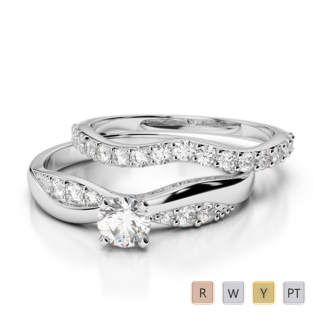 Gold / Platinum Round cut Diamond Bridal Set Ring AGDR-2023