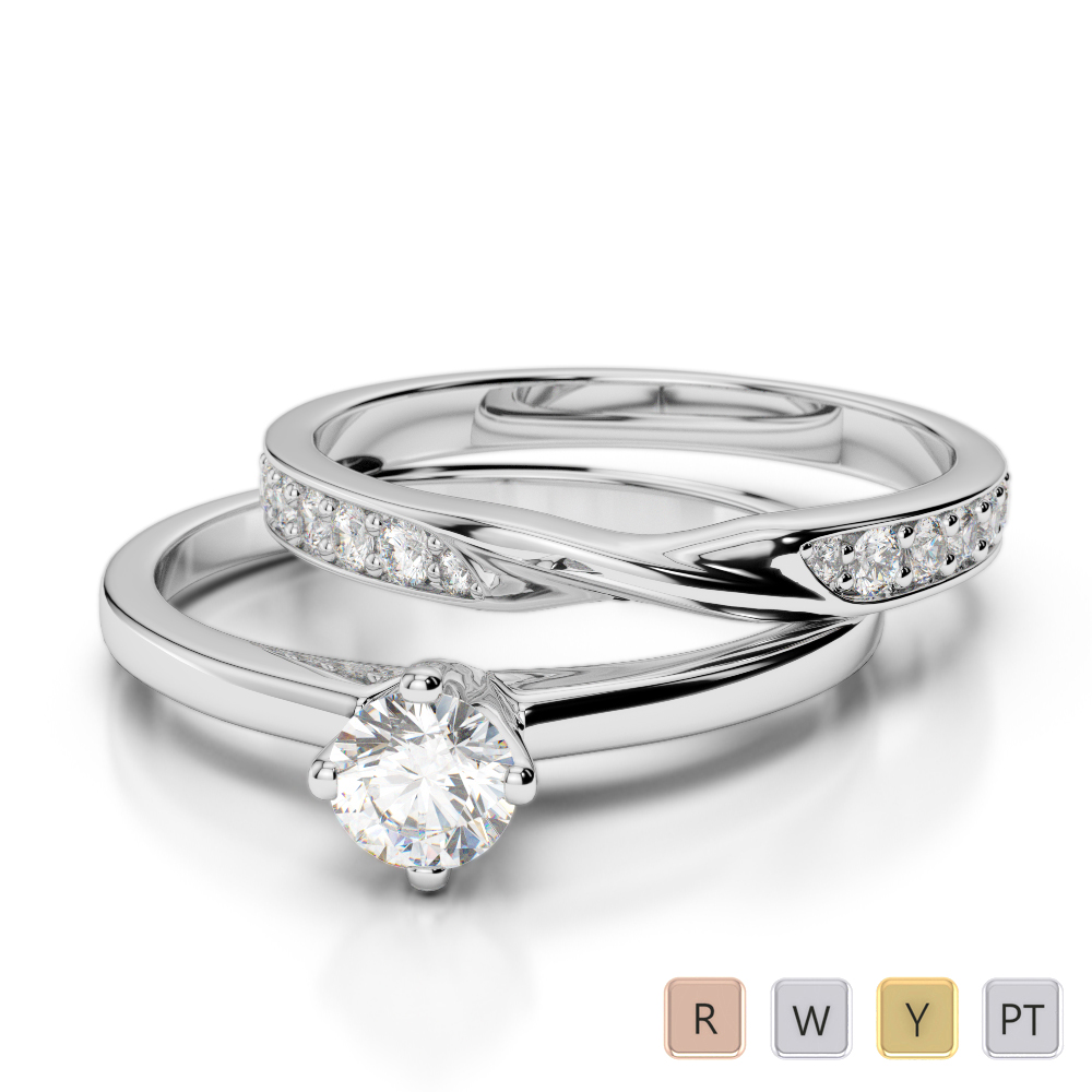 Gold / Platinum Round cut Diamond Bridal Set Ring AGDR-2027