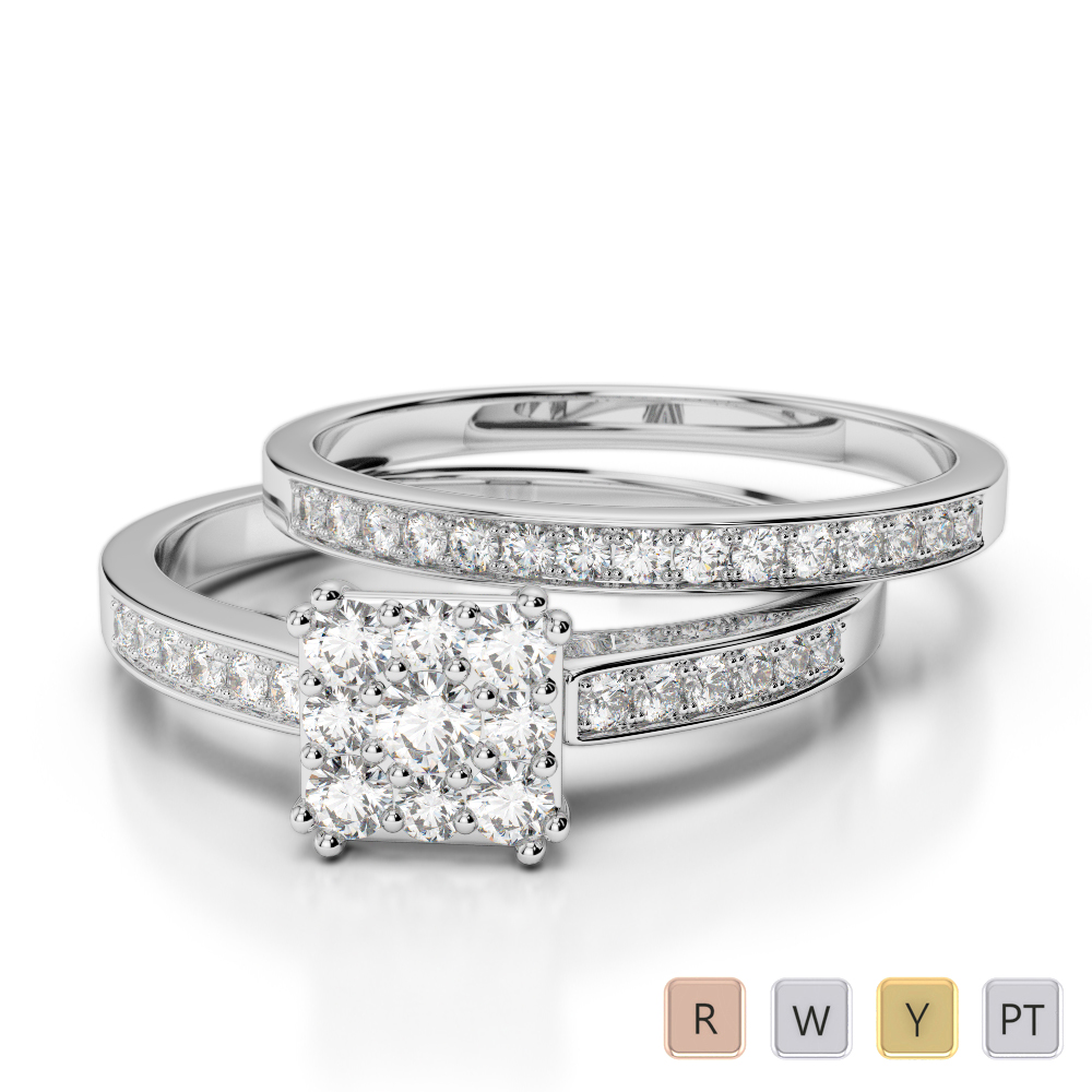 Gold / Platinum Round cut Diamond Bridal Set Ring AGDR-2029