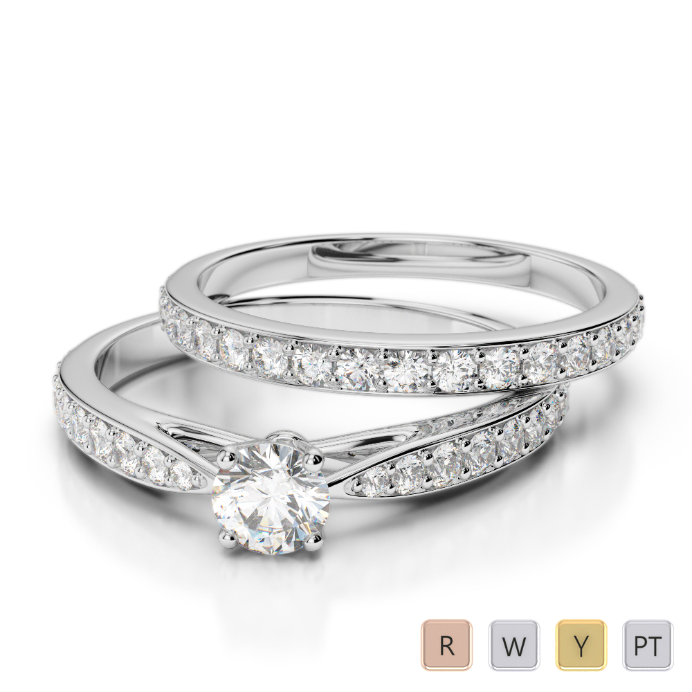 Gold / Platinum Round cut Diamond Bridal Set Ring AGDR-2031
