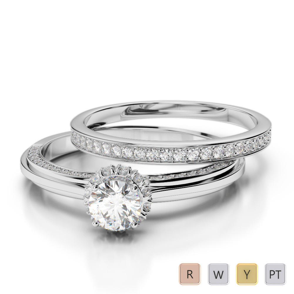 Gold / Platinum Round cut Diamond Bridal Set Ring AGDR-2033