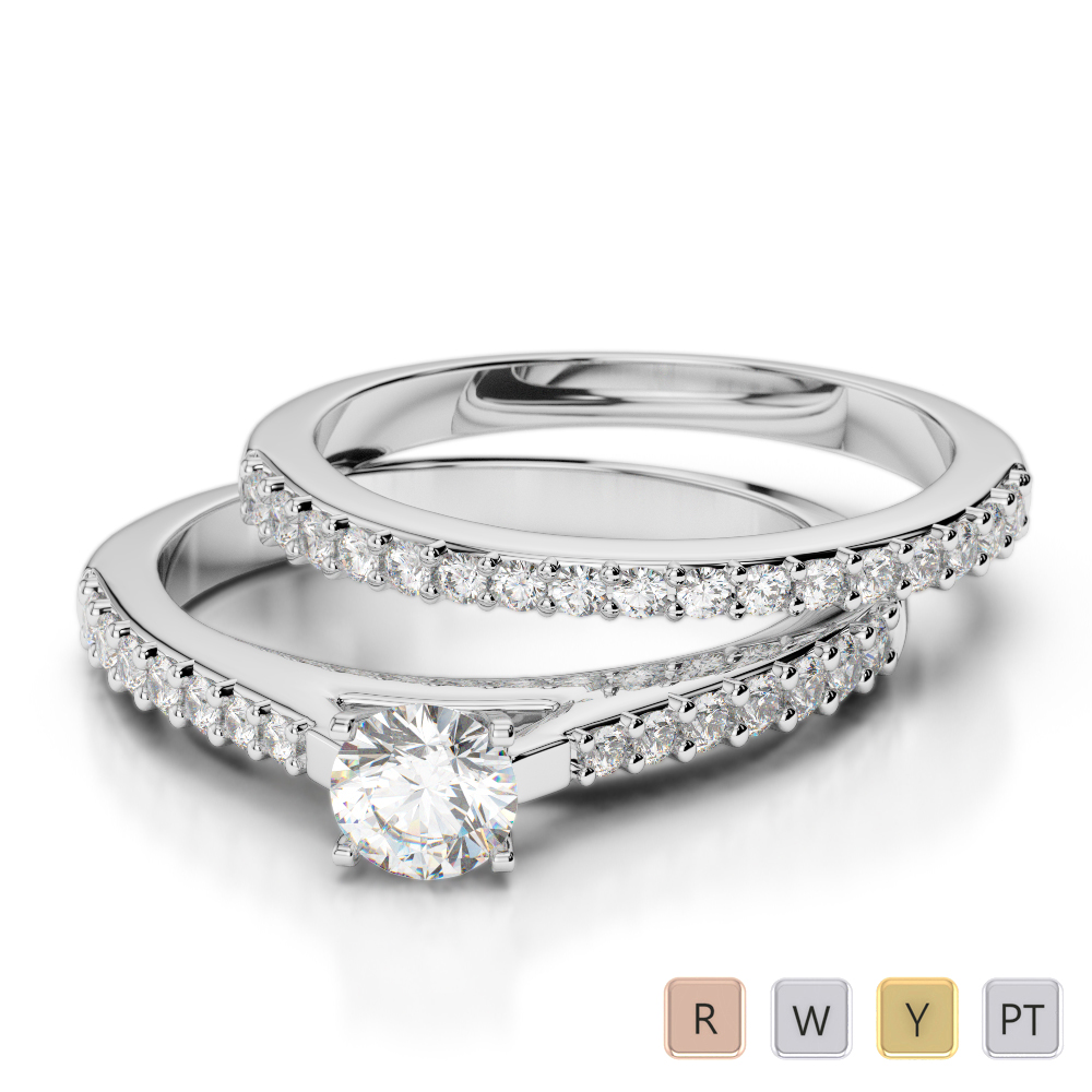 Gold / Platinum Round cut Diamond Bridal Set Ring AGDR-2039