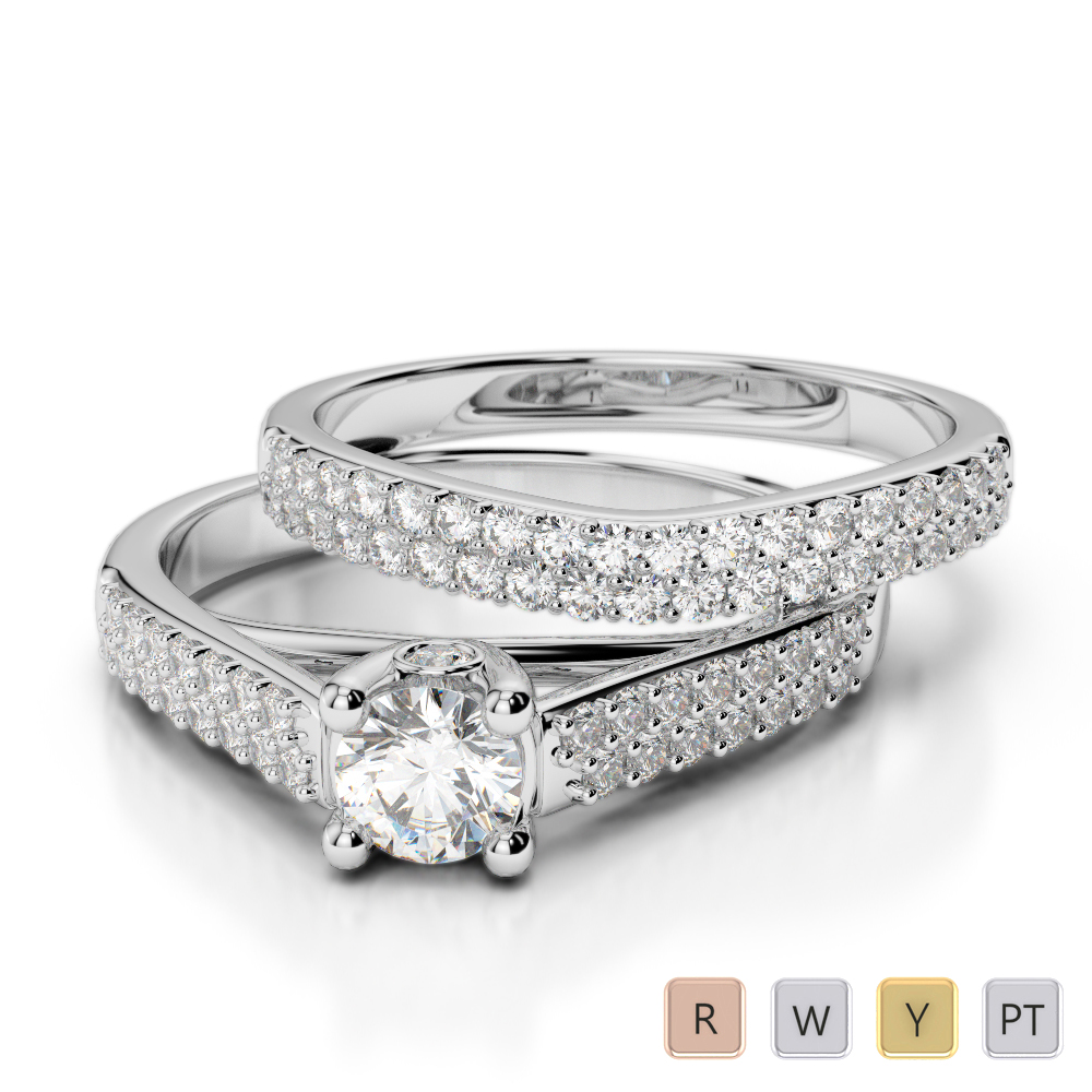 Gold / Platinum Round cut Diamond Bridal Set Ring AGDR-2045