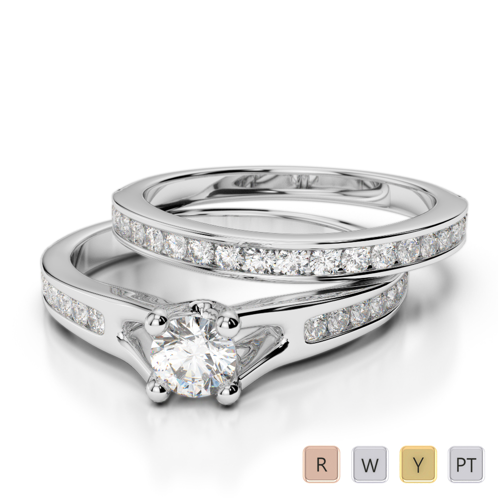 Gold / Platinum Round cut Diamond Bridal Set Ring AGDR-2047