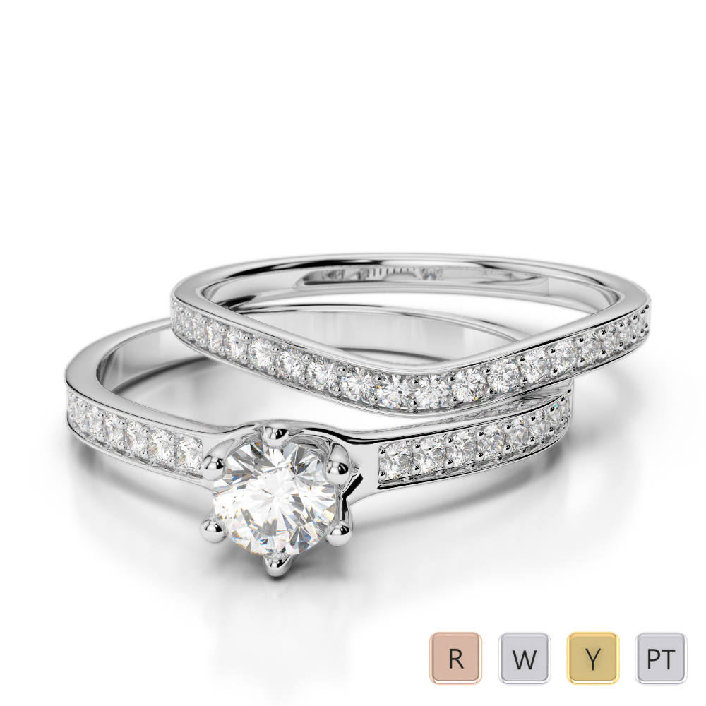Gold / Platinum Round cut Diamond Bridal Set Ring AGDR-2049