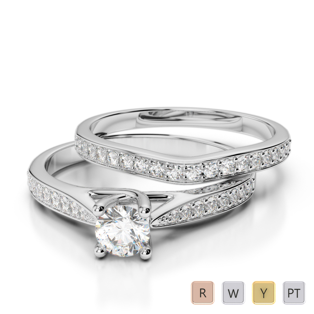 Gold / Platinum Round cut Diamond Bridal Set Ring AGDR-2053