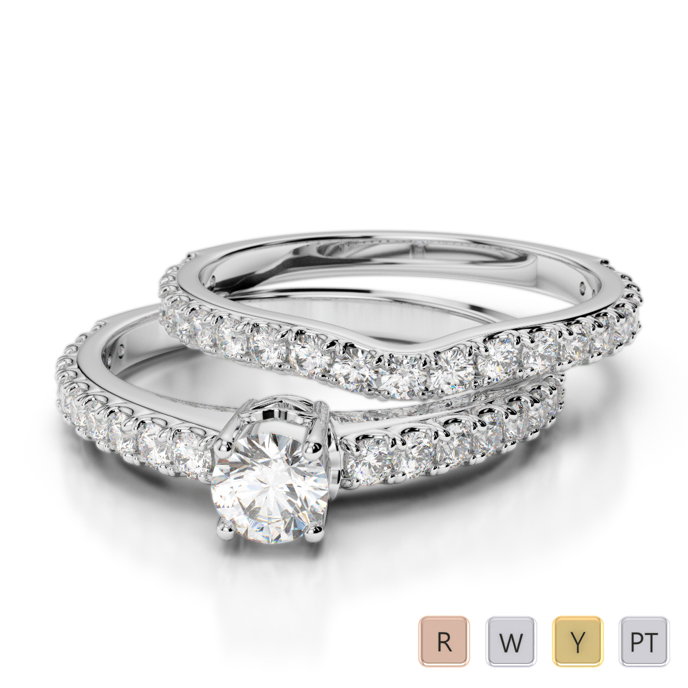 Gold / Platinum Round cut Diamond Bridal Set Ring AGDR-2055