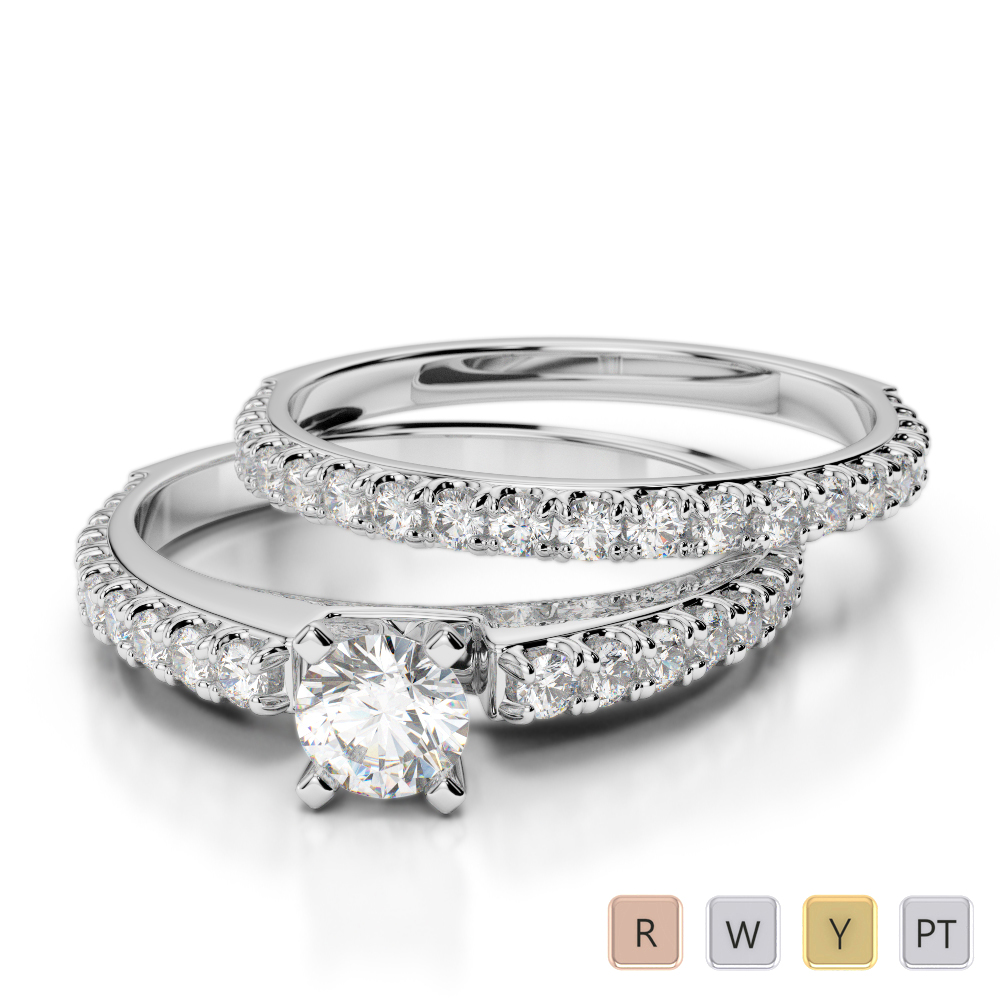 Gold / Platinum Round cut Diamond Bridal Set Ring AGDR-2057