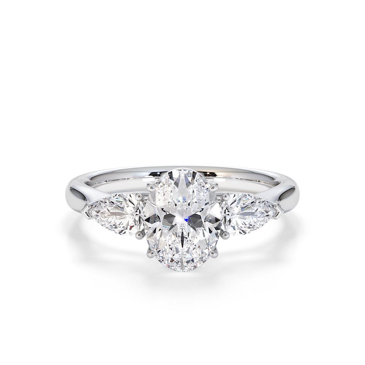 Oval and Pear Three Stone Lab Diamond Engagement Ring Gold / Platinum