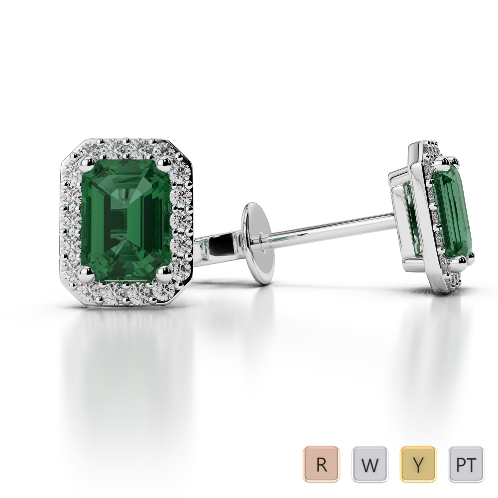 Prong Set Emerald Earrings With Diamond in Gold / Platinum AGER-1062