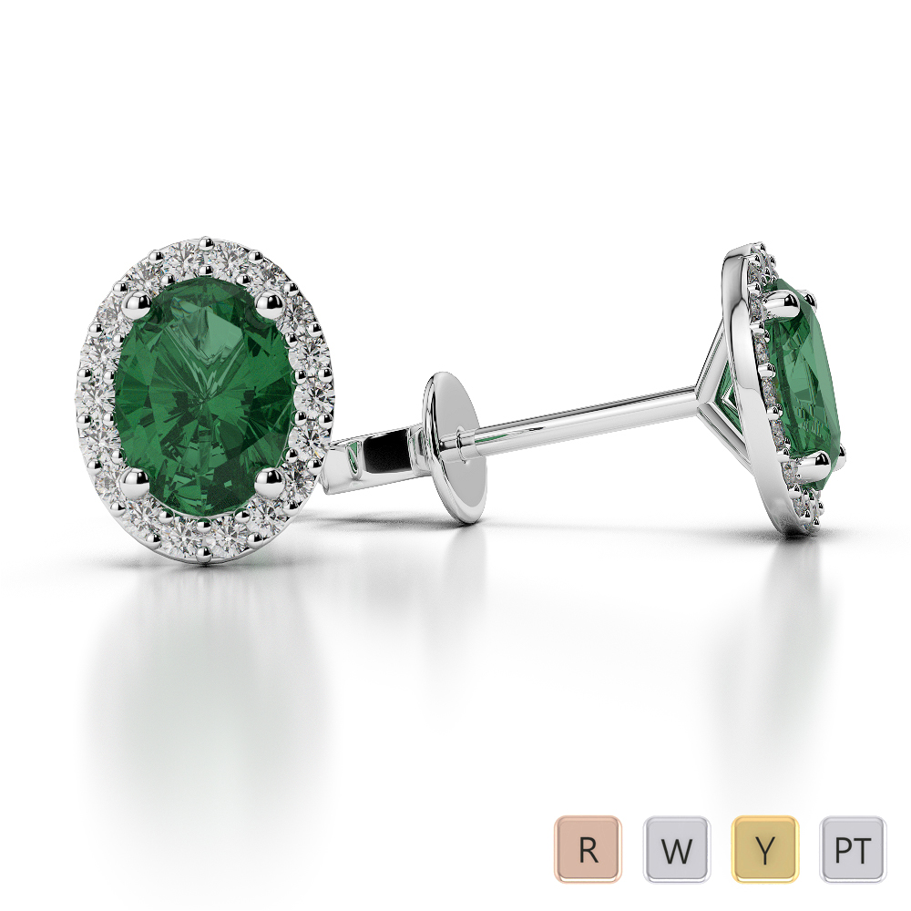 Oval Shape Emerald Earrings With Diamond in Gold / Platinum AGER-1070-Lab