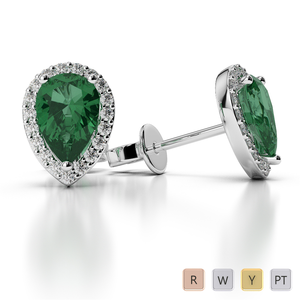 Pear Shape Emerald and Diamond Earrings in Gold / Platinum AGER-1074-Lab