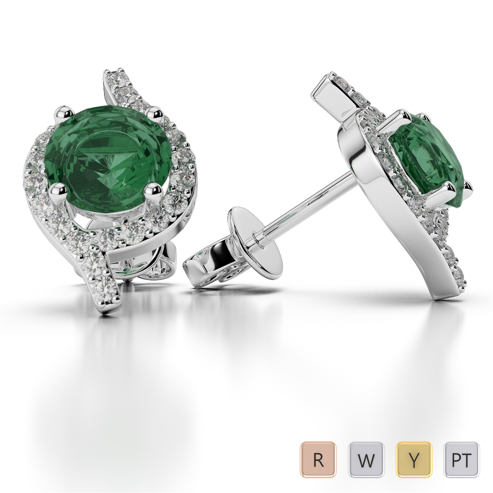 Prong Set Emerald Earrings With Diamond in Gold / Platinum AGER-1076-Lab