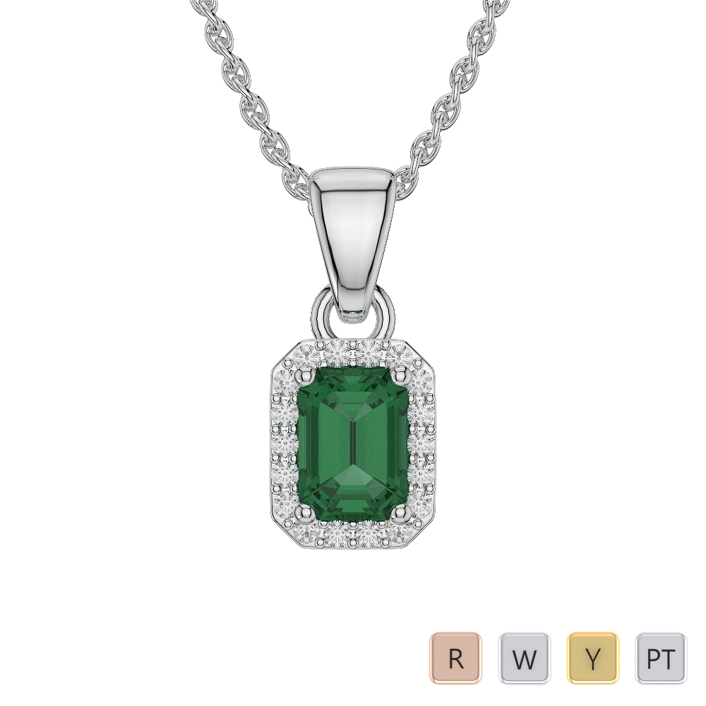 Emerald Shape Emerald and Diamond Necklaces in Gold / Platinum AGDNC-1062