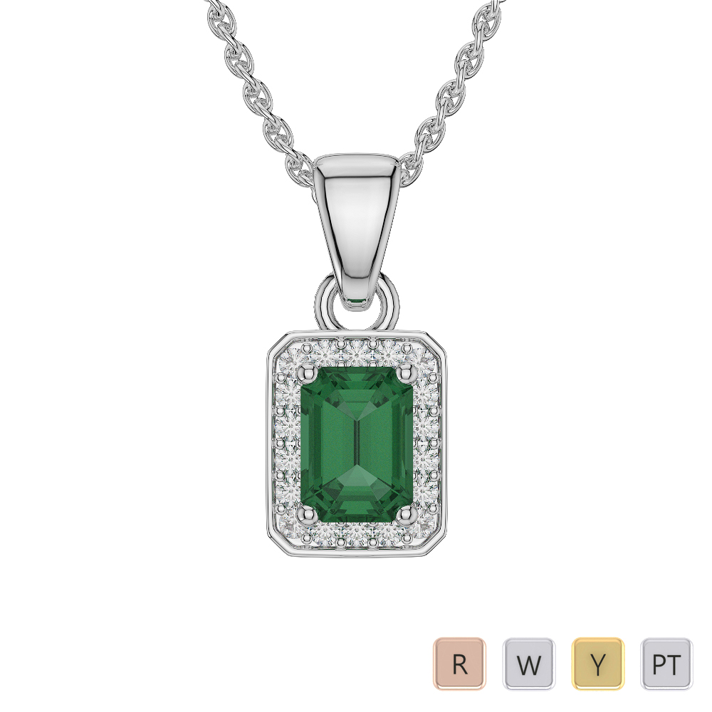 Emerald Shape Emerald and Diamond Necklaces in Gold / Platinum AGDNC-1063-Lab