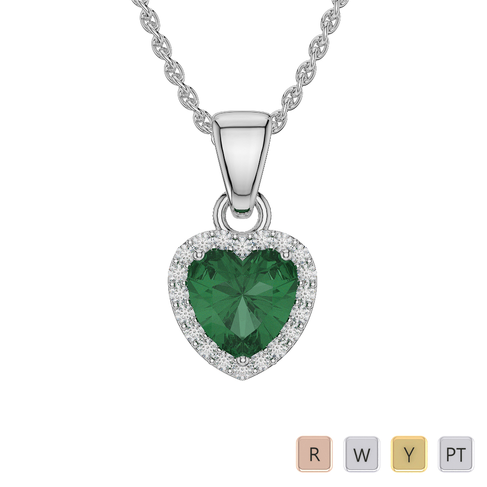 Heart Shape Emerald and Diamond Necklaces in Gold / Platinum AGDNC-1064-Lab